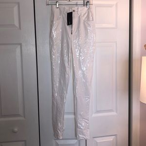 White faux leather pants